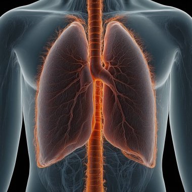Looking through the body to see the lungs, Generative Ai  illustration clipart