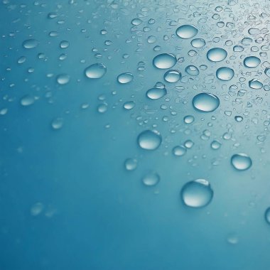 Many water drops, the water droplets are not the same size, the tone of the image is light blue, the background image is characteristic.Generative Ai  illustration clipart