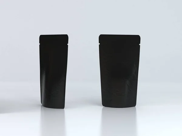 Illustration Plastic Black Pouch Packaging Mockup Weißem Hintergrundrender — Stockfoto