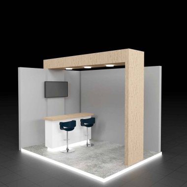 Sergi standı, modelleme, damgalama ve kurumsal kimlik gösterimi için kullanılan sade beyaz resim