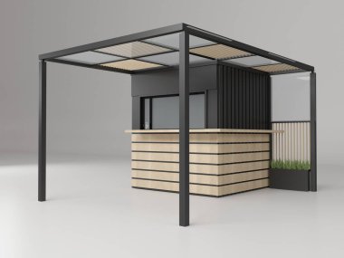 Sergi standı, beyaz arkaplanda izole edilmiş 3D hazırlama modellemesi yapın