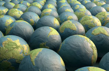 Sert kilden yapılmış toprak küreleri koleksiyonu konsepti - 3 boyutlu görüntüleme