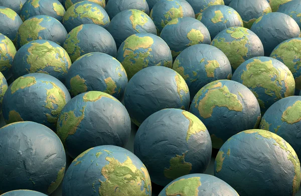 Concept Gros Plan Une Collection Globes Terre Argile Brute Rendu — Photo