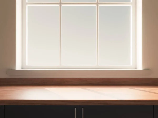 Gündüz Vakti Tek Bir Pencereye Bakan Boş Bir Ahşap Mutfak — Stok fotoğraf