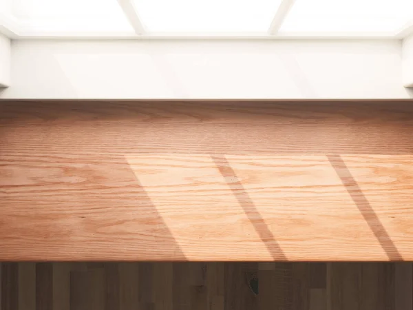 Eine Nahaufnahme Einer Leeren Hölzernen Küchenarbeitsplatte Mit Blick Auf Ein — Stockfoto