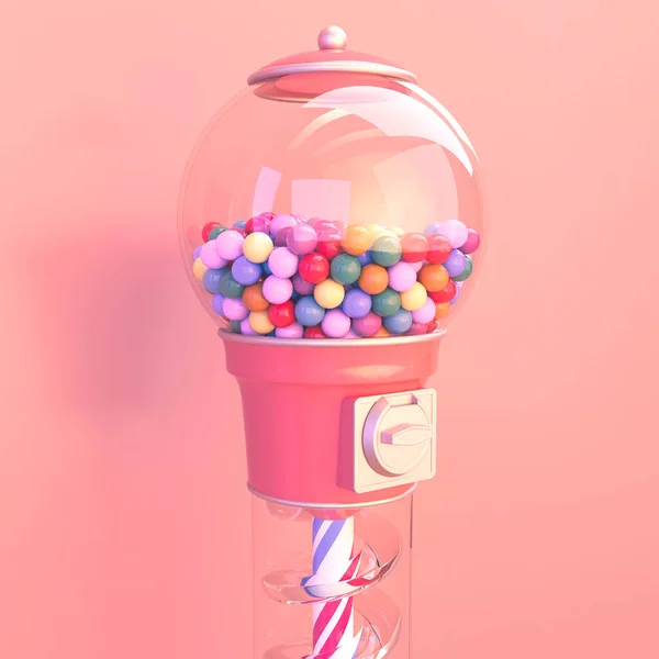 Ein Rosafarbener Gummiball Spendeautomat Gefüllt Mit Bunten Gummibällen Einem Pfirsichfarbenen — Stockfoto