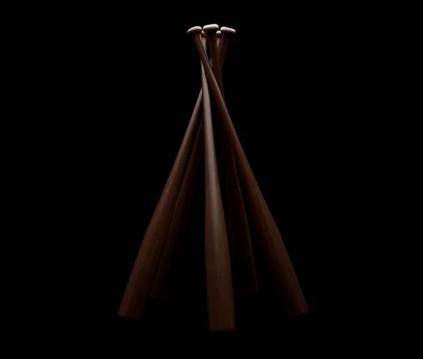 孤立した暗いムードの背景に木製の野球バットの円形配列 3Dレンダリング — ストック写真
