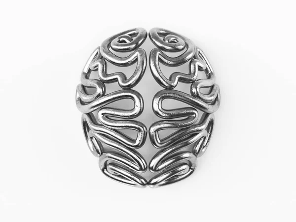 Ein Metallguss Der Ein Stilisiertes Gehirn Auf Einem Isolierten Hintergrund — Stockfoto