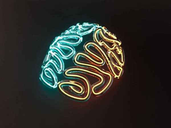 Cervello Stilizzato Vetro Illuminato Tubi Fluorescenti Neon Colore Diverso Uno — Foto Stock