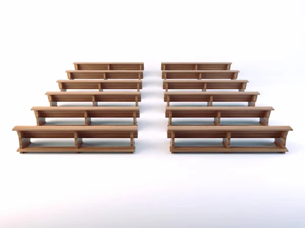 两排木制教堂的爪子在一个孤立的白色背景上 3D渲染 — 图库照片