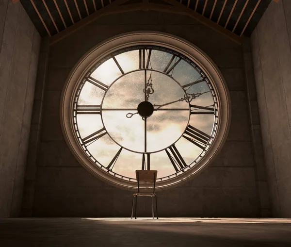 Chambre Mansardée Derrière Une Horloge Tour Antique Brillamment Éclairée Par — Photo