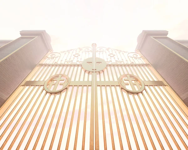Koncepcja Przedstawiająca Zamknięte Złote Majestatyczne Perłowe Bramy Nieba Podświetlone Eterycznym — Zdjęcie stockowe