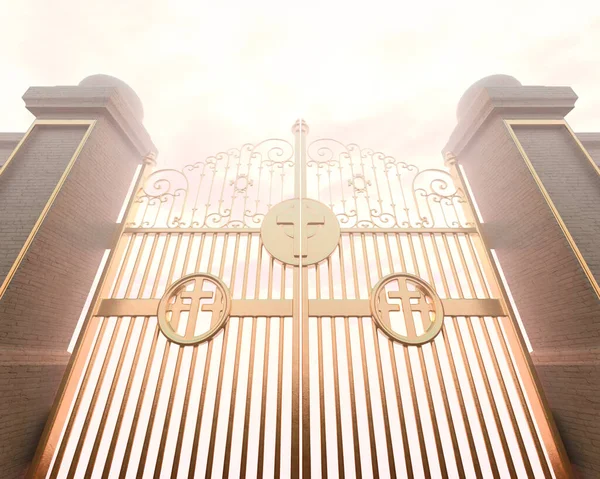 Concept Depicting Shut Golden Majestic Pearly Gates Heaven Backlit Ethereal — Stock Photo, Image