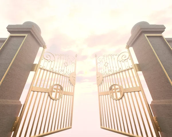 Concept Depicting Open Golden Majestic Pearly Gates Heaven Backlit Ethereal — Stock Photo, Image
