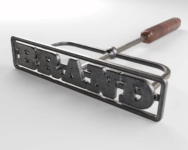 Ein Metall Branding Eisen Mit Dem Wort Marke Als Markierungsbereich — Stockfoto