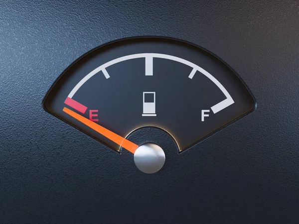 Closeup Benzin Plyn Gage Ukazující Jehlu Empty Tmavém Pozadí Reflexní — Stock fotografie