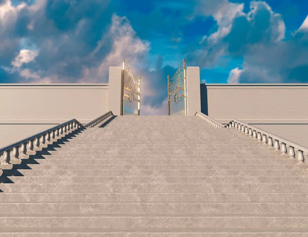 Concept Depicting Huge Staircase Leading Open Majestic Pearly Gates Heaven — Stock Photo, Image