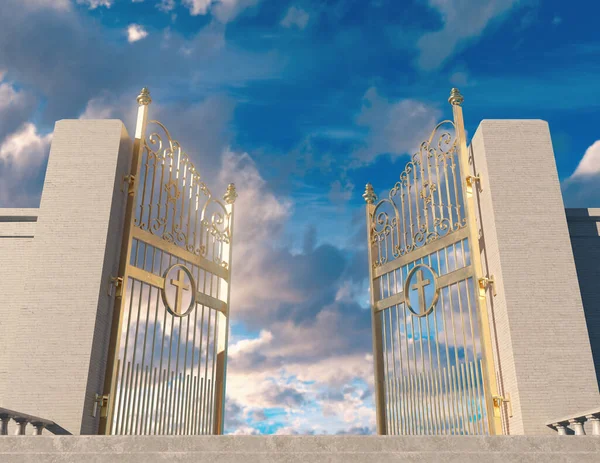 Концепция Изображающая Огромную Лестницу Ведущую Открытым Величественным Жемчужным Воротам Рая — стоковое фото