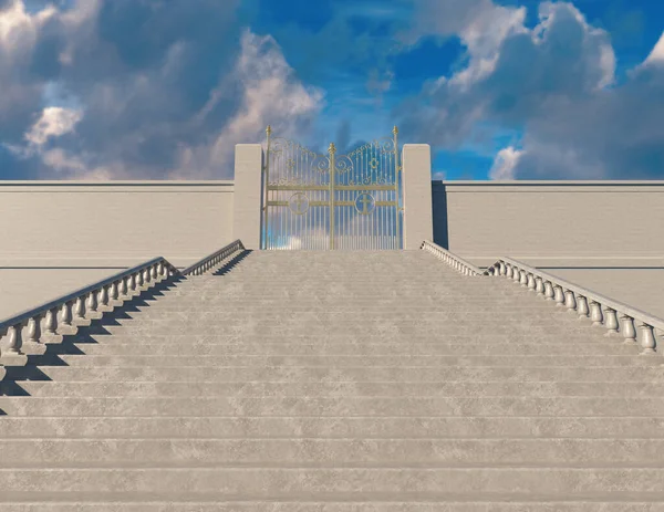 Concept Depicting Huge Staircase Leading Closed Majestic Pearly Gates Heaven — Stock Photo, Image