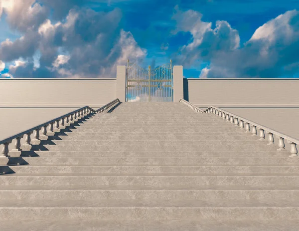 Концепция Изображающая Огромную Лестницу Ведущую Закрытым Величественным Жемчужным Воротам Рая — стоковое фото