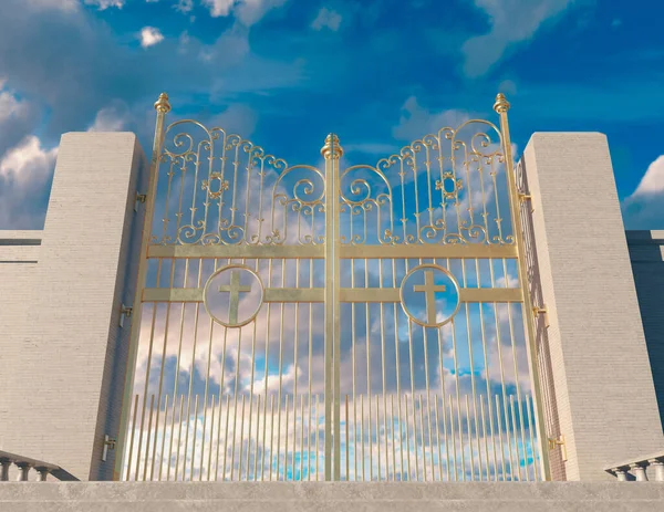 Koncepcja Przedstawiająca Ogromne Schody Prowadzące Zamkniętych Majestatycznych Perłowych Bram Nieba — Zdjęcie stockowe