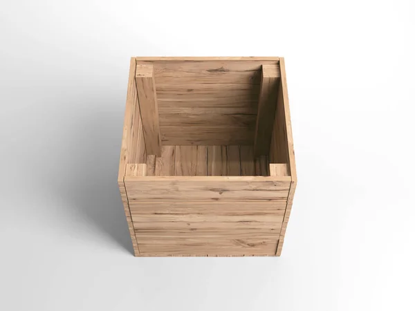 Otwarte Puste Drewniane Pudełko Białym Tle Studia Renderowanie — Zdjęcie stockowe