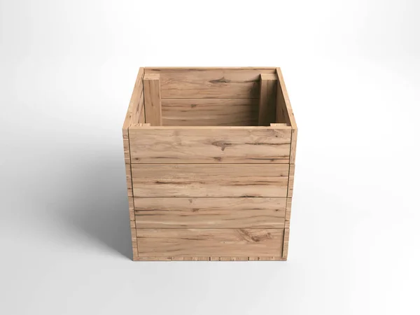 Open Empty Wooden Box Isolated White Studio Background Render — Stock Photo, Image