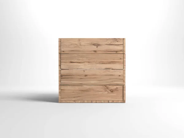在独立的白色工作室背景上的一个打开的空木箱 3D渲染 — 图库照片