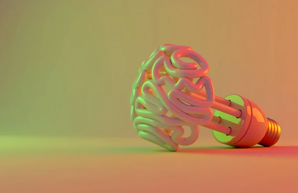 Неосвещенная Люминесцентная Лампочка Форме Стилизованного Мозга Изолированном Красочном Фоне Студии — стоковое фото