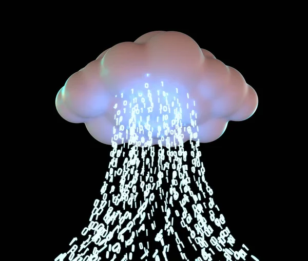 Concept Depiction Stylized Cloud Blue Neon Binary Data Uploading Isolated — Stock Photo, Image
