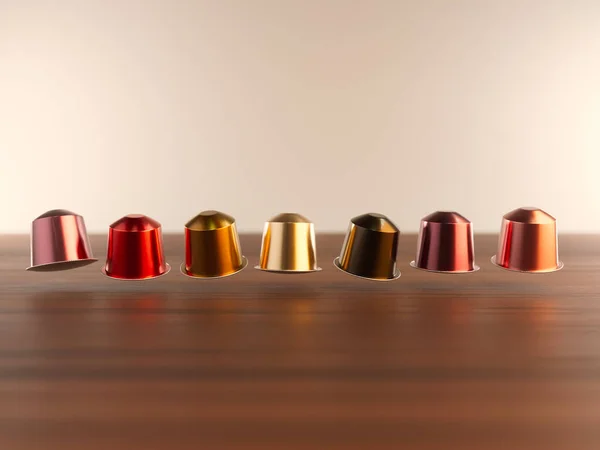 Een Close Zicht Een Rij Van Kleurrijke Instant Espresso Capsule — Stockfoto