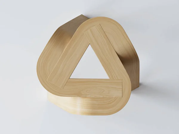一张木制侧桌 由独立的白色工作室背景上三个弯曲的 相互交织的部分制成 3D渲染 — 图库照片
