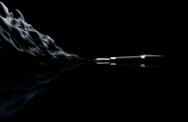 Conceito Mostrando Uma Caneta Tinteiro Lançando Uma Pluma Girando Tinta — Fotografia de Stock