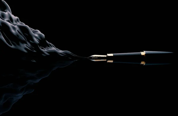 Dolma Kalemin Siyah Izole Arkaplandaki Yoğun Mürekkep Akımını Gösteren Bir — Stok fotoğraf