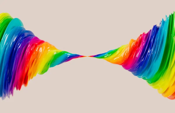 孤立した背景に光沢のある明るい虹色で作られた2つの接続された旋風渦を示す概念 3Dレンダリング — ストック写真