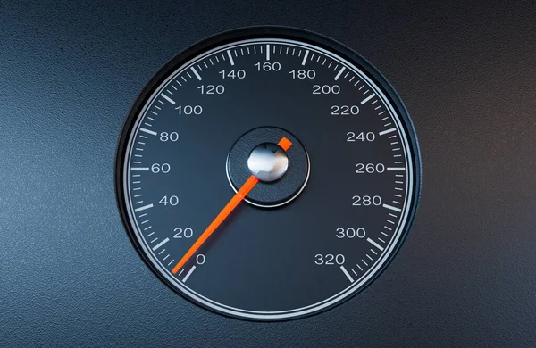 Звичайний Спідометр Автомобіля Помаранчевою Голкою Вказує Повільну Швидкість Ізольованому Чорному — стокове фото