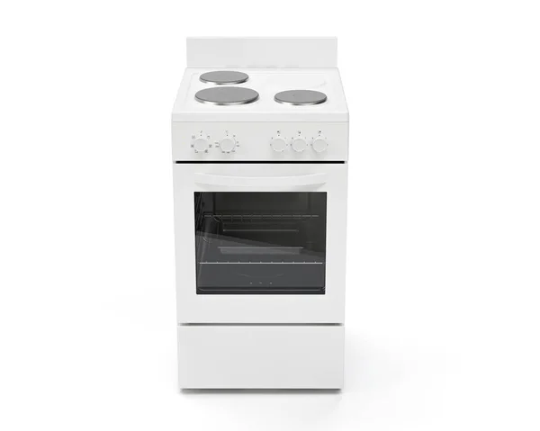 独立した背景に白い一般的なブランドの自立した家庭用ストーブとオーブンキッチン家電ユニット 3Dレンダリング — ストック写真