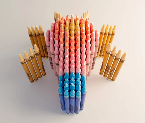 Uma Forma Lâmpada Feita Lápis Cera Infantil Retratando Criatividade Fundo — Fotografia de Stock