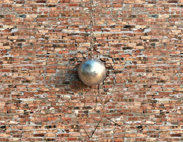 Una Bola Demolición Metal Regular Unida Una Cadena Que Rompe — Foto de Stock