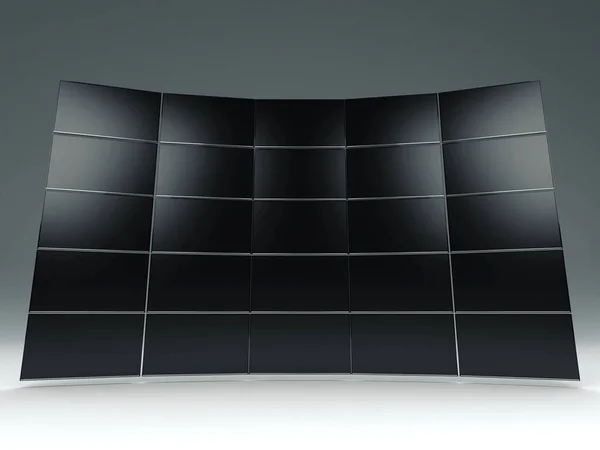 Een Muur Van Zwarte Flatscreen Televisie Een Gebogen Vorm Een — Stockfoto
