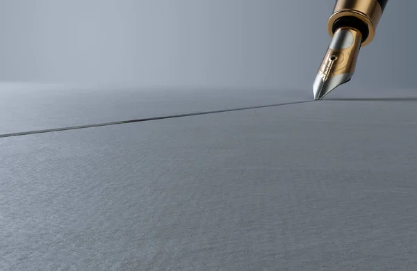 Крупный План Декоративной Ручки Фонтана Рисующей Прямую Линию Чернил Поверхности — стоковое фото