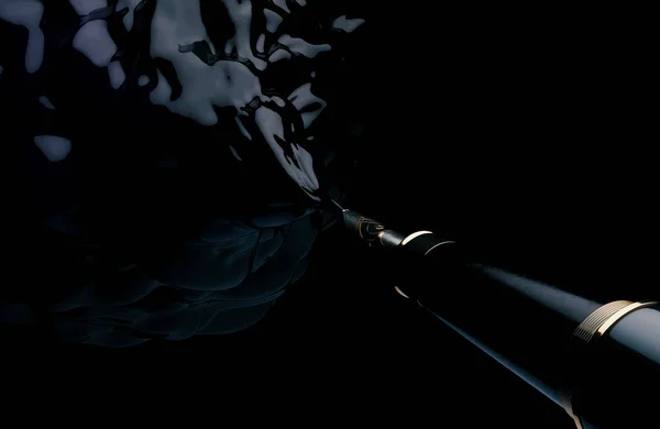 Концепция Показывающая Ручку Фонтана Выбрасывающую Вихревой Шлейф Толстых Чернил Черном — стоковое фото