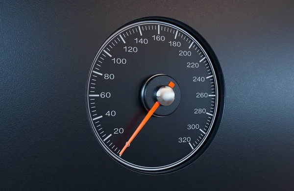Vanlig Bilhastighetsmätare Med Orange Nål Som Pekar Mot Långsam Hastighet — Stockfoto