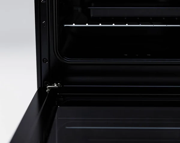 在一个孤立的背景下 一个没有品牌的 独立的黑色通用家用火炉和烤箱厨房用具单元的特写部分 3D渲染 — 图库照片