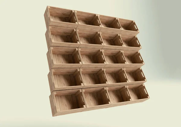 在一个孤立的背景上的一个空的堆栈木箱的展示 3D渲染 — 图库照片