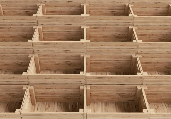 Display Empty Stacked Wooden Crates Isolated Background Render — Stock Photo, Image