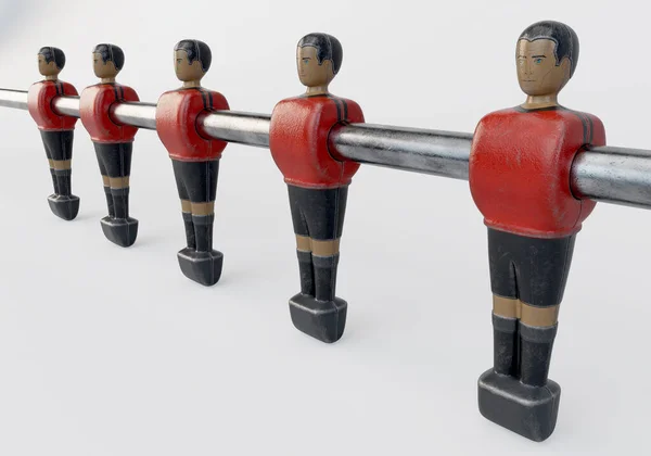 比利时国家足球队风格的老式足球或桌球桌上的一组磨损的雕像 3D渲染 — 图库照片