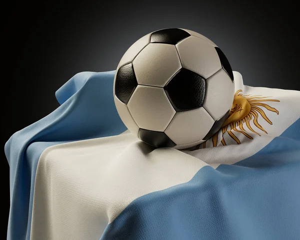Regular Soccer Balls Resting Argentina Flag Draped Plinth Isolated Studio — Stock Photo, Image