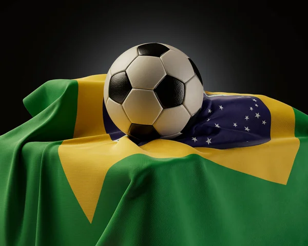 Uma Bola Futebol Regular Descansando Uma Bandeira Brasil Coberta Por — Fotografia de Stock