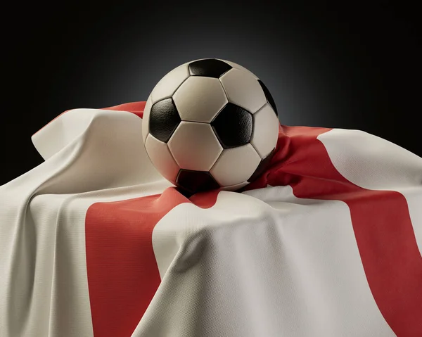 Regular Soccer Balls Resting England Flag Draped Plinth Isolated Studio — Stock Photo, Image